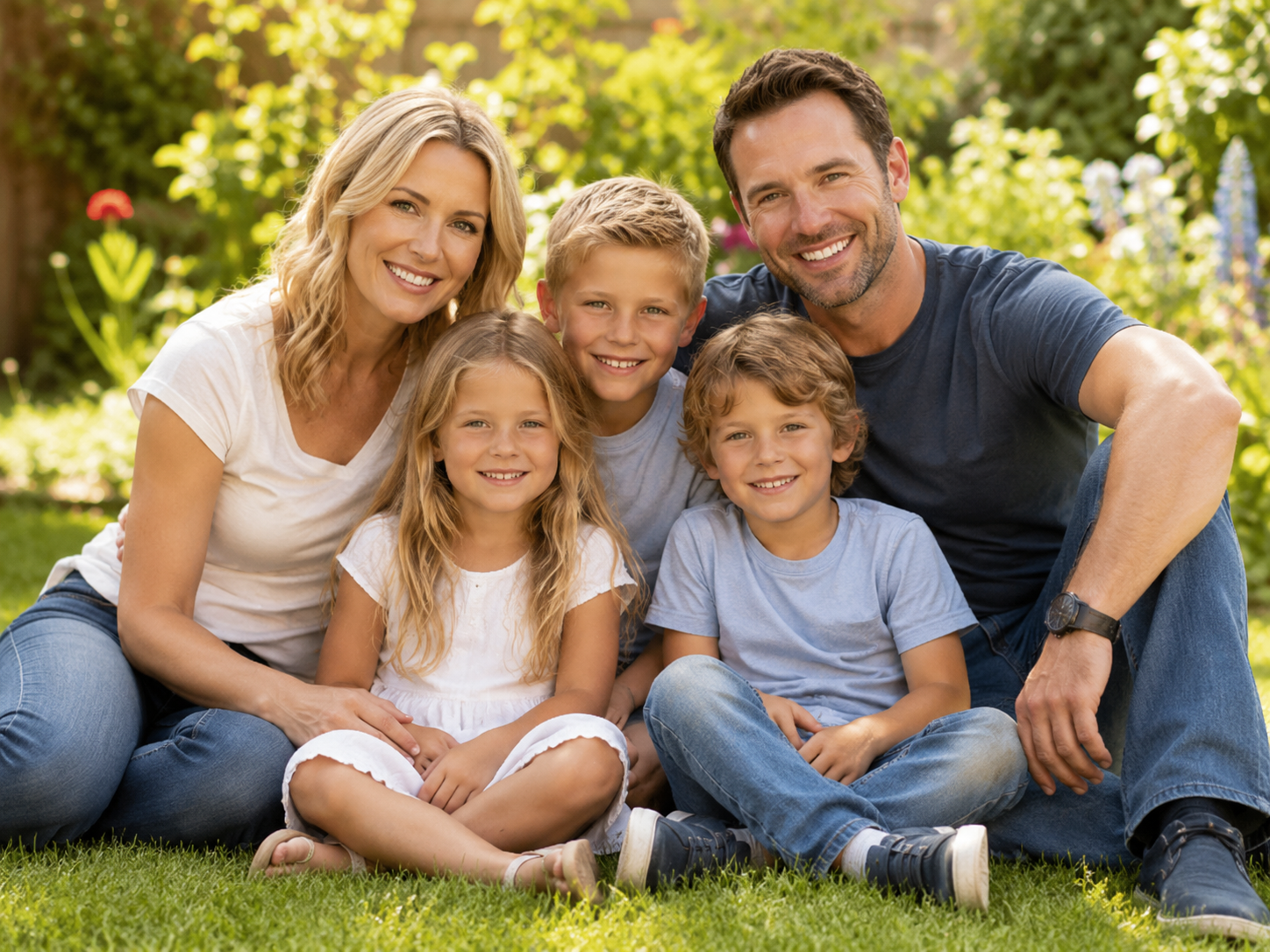 Affluent white family outdoors