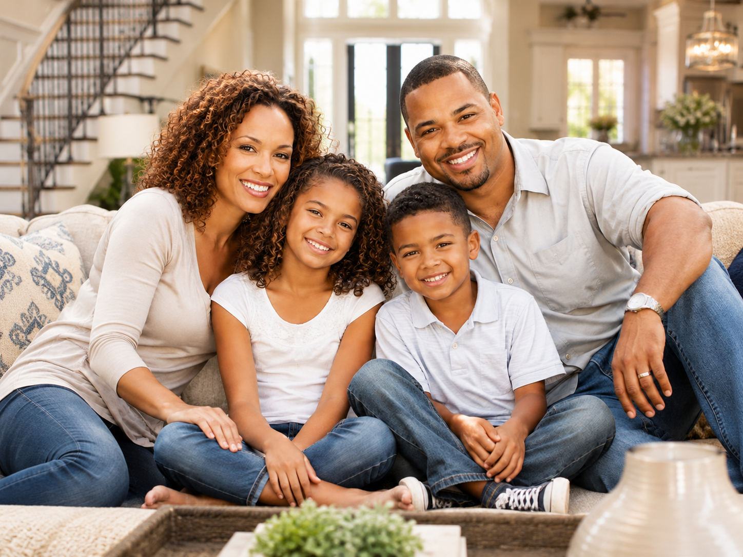 Affluent Black family in a luxury living room